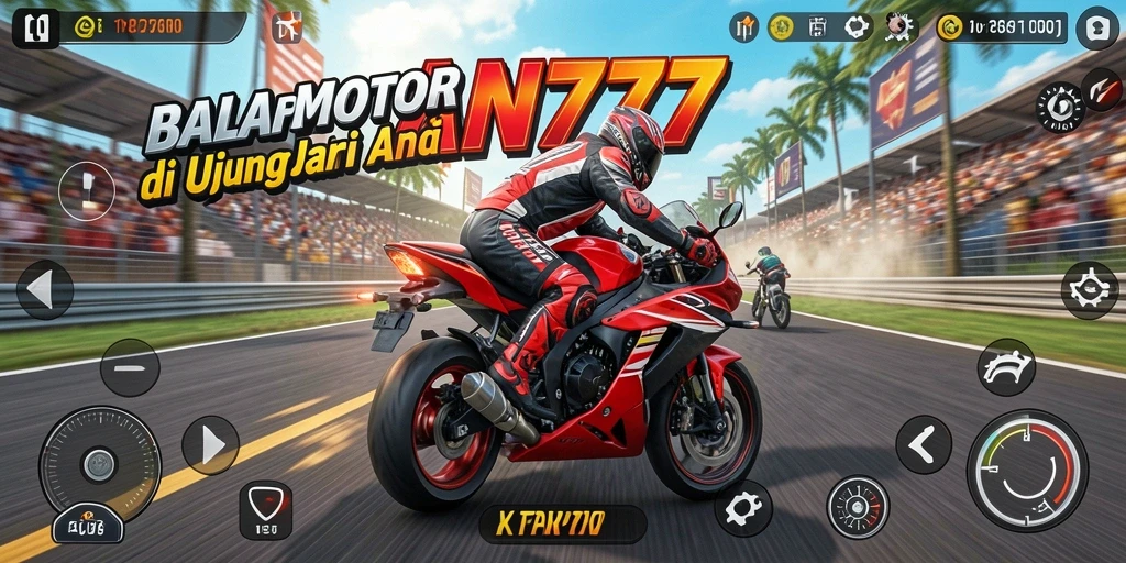Screenshot AN777 menunjukkan adrenalin aksi balap motor yang mendebarkan.