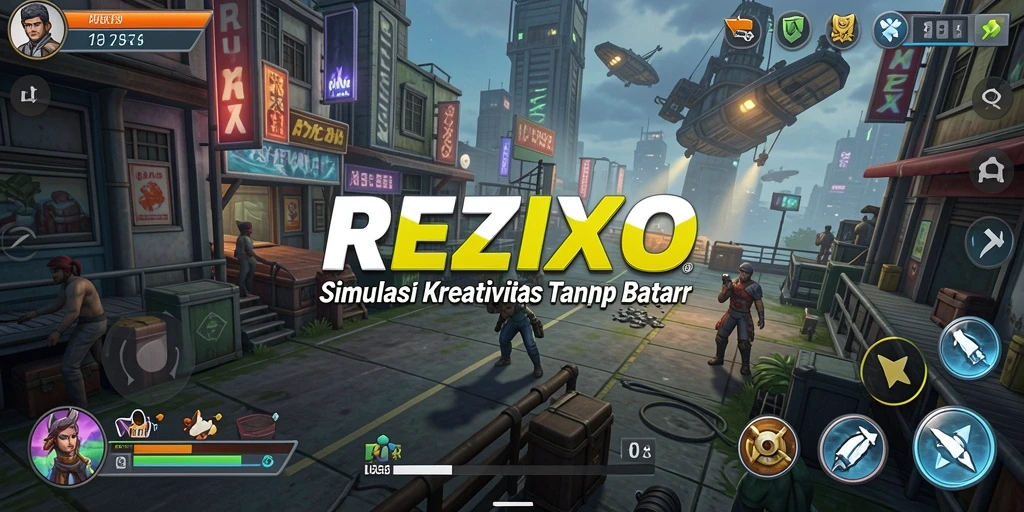 Tampilan gameplay REZIXO yang penuh warna dan dinamis.