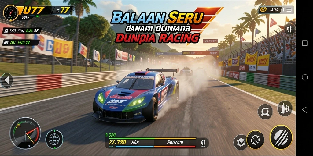 Tampilan gameplay UT77 yang mendebarkan di trek balapan.