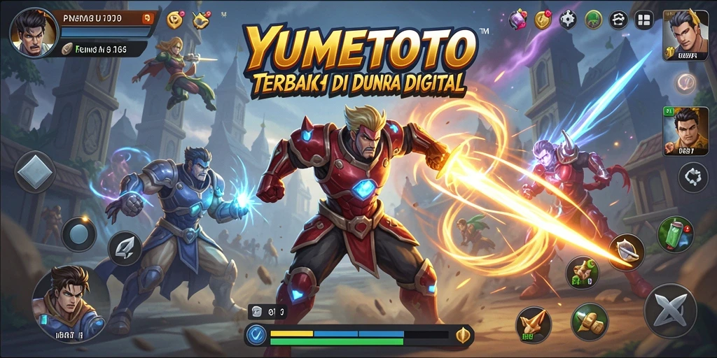 Tangkapan layar utama YUMETOTO menampilkan pertarungan yang seru dan mendebarkan.